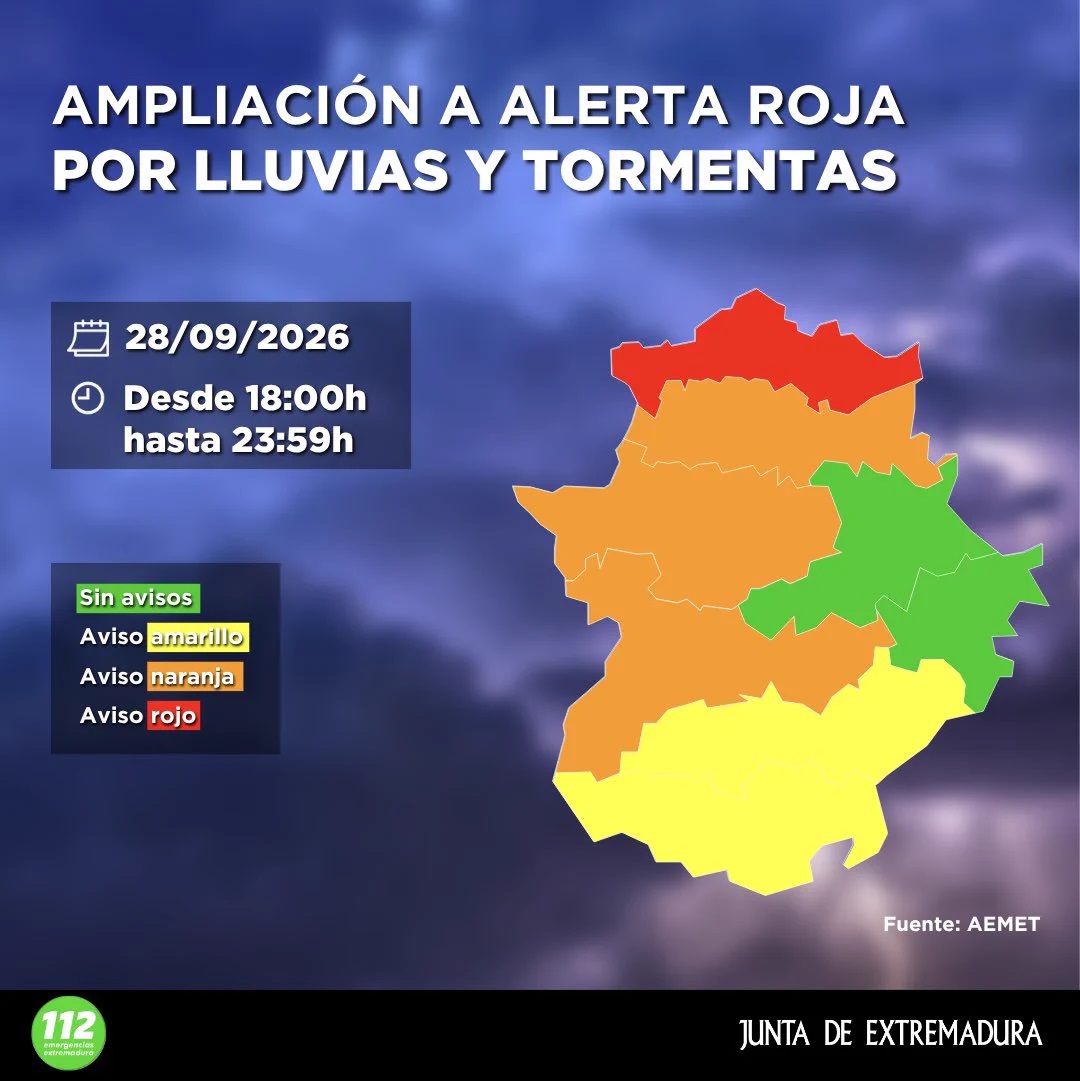 Alerta roja por lluvias en Extremadura